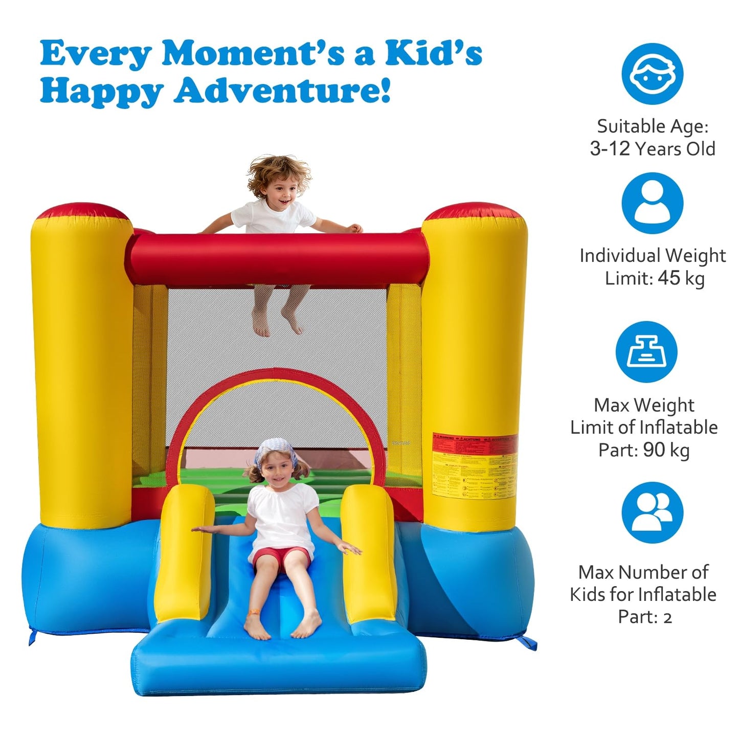 Maxmass Kids Inflatable Bouncy Castle with Slide & Basketball Hoop — 297x203x189cm | Ages 6-14