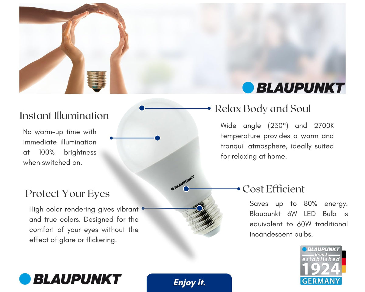 BLAUPUNKT E27 Classic Bulb A60 6W 600 Lumen 4000K Neutral White, 6-Pack