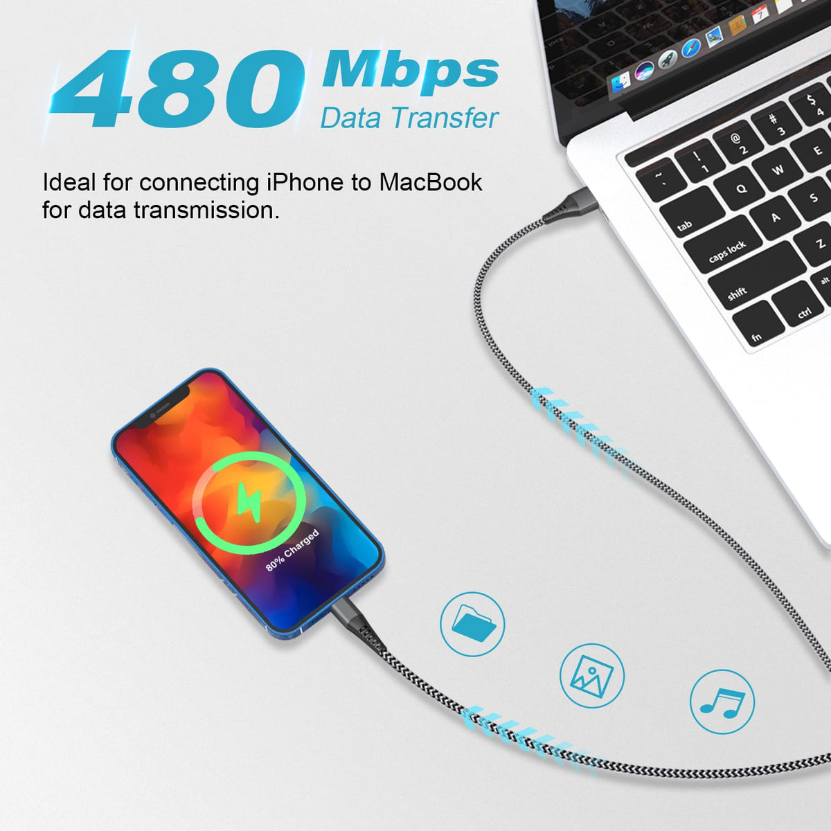 iPhone Charger Cable 2M 2Pack[Apple MFi Certified], USB to Lightning Cable 2M Nylon iPhone Cables Fast Charging for Apple iPhone 14 13 12 Pro Max XR XS 8 7 6 5 SE iPad