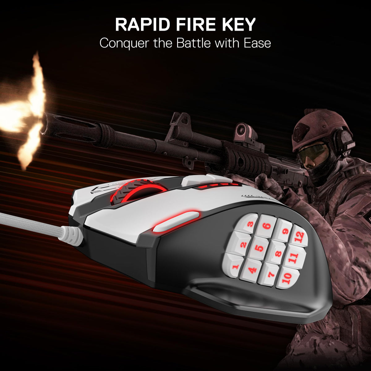 Redragon M908 Impact RGB LED MMO Gaming Mouse With 12 Side Buttons, Optical Wired Ergonomic Mouse with Max 12,400DPI, High Precision, 18 Programmable Macro Shortcuts, Comfort Grip