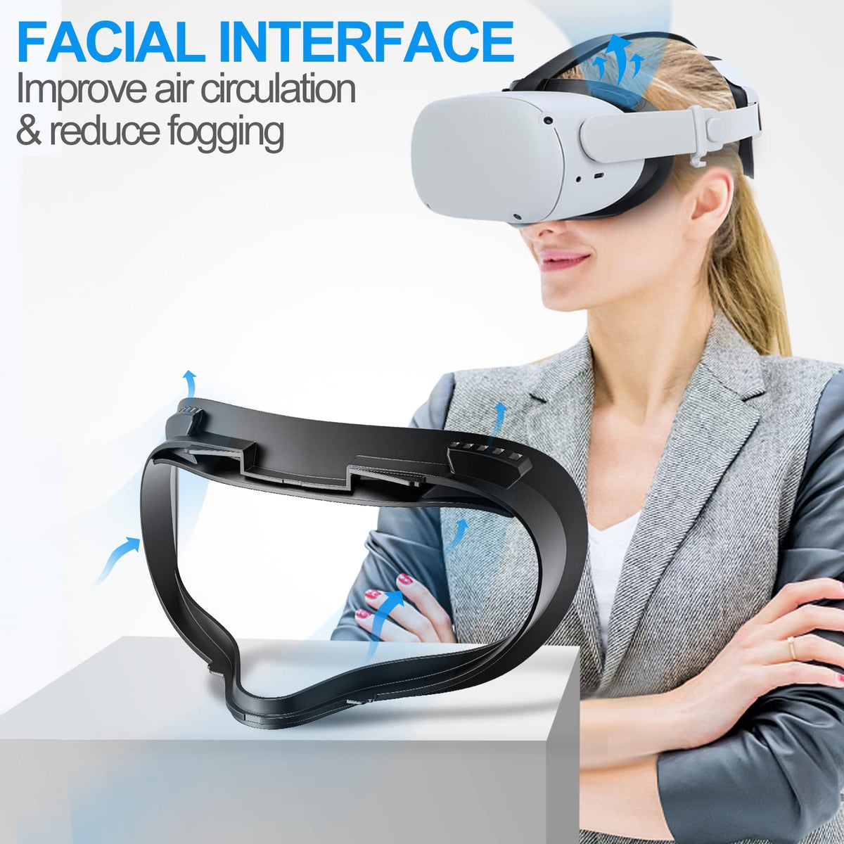 SUPERUS Facial Interface & Face Cover Pad for Oculus Quest 2, Sweat-Proof PU Foam Cushion - VR Accessories for Meta Quest 2