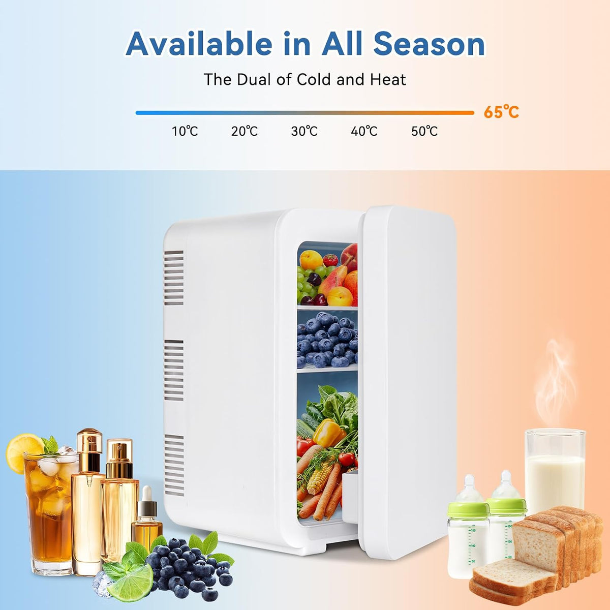 ARTETHYS Mini Fridge for Bedrooms, 10L Small Car Fridge, White