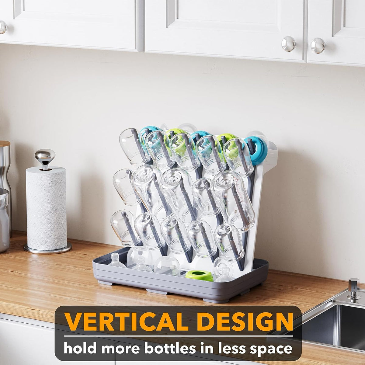 SpaceAid Baby Bottle Drying Rack with 20 Hooks, White and Gray