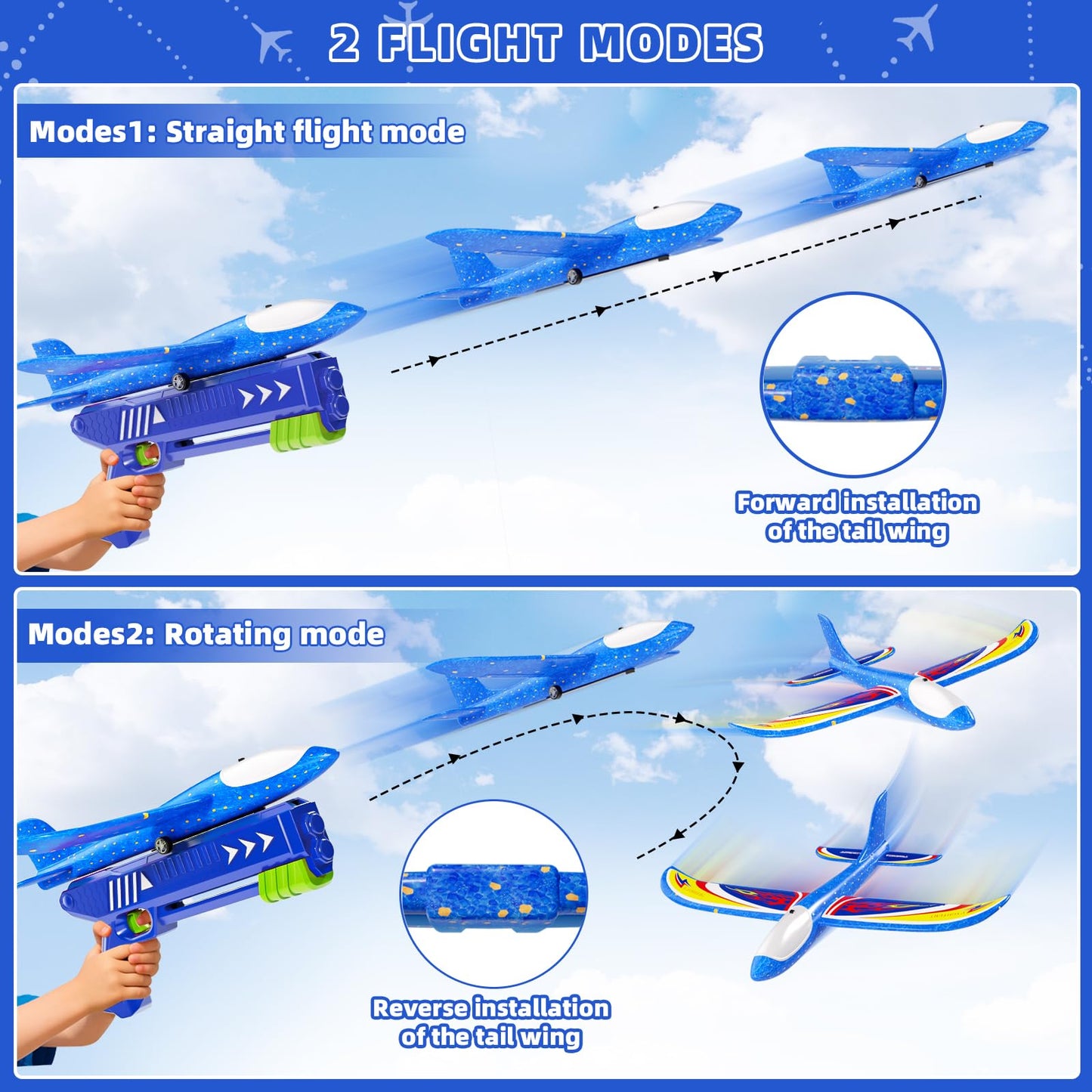 Doloowee Boys Toys for 3 4 5 6 7 8 Years Old, 1 Launcher with 3 Foam Glider Planes, Outdoor Garden Toys Birthday Present Gift for Kids 3 4 5 6 7 8 Year Old