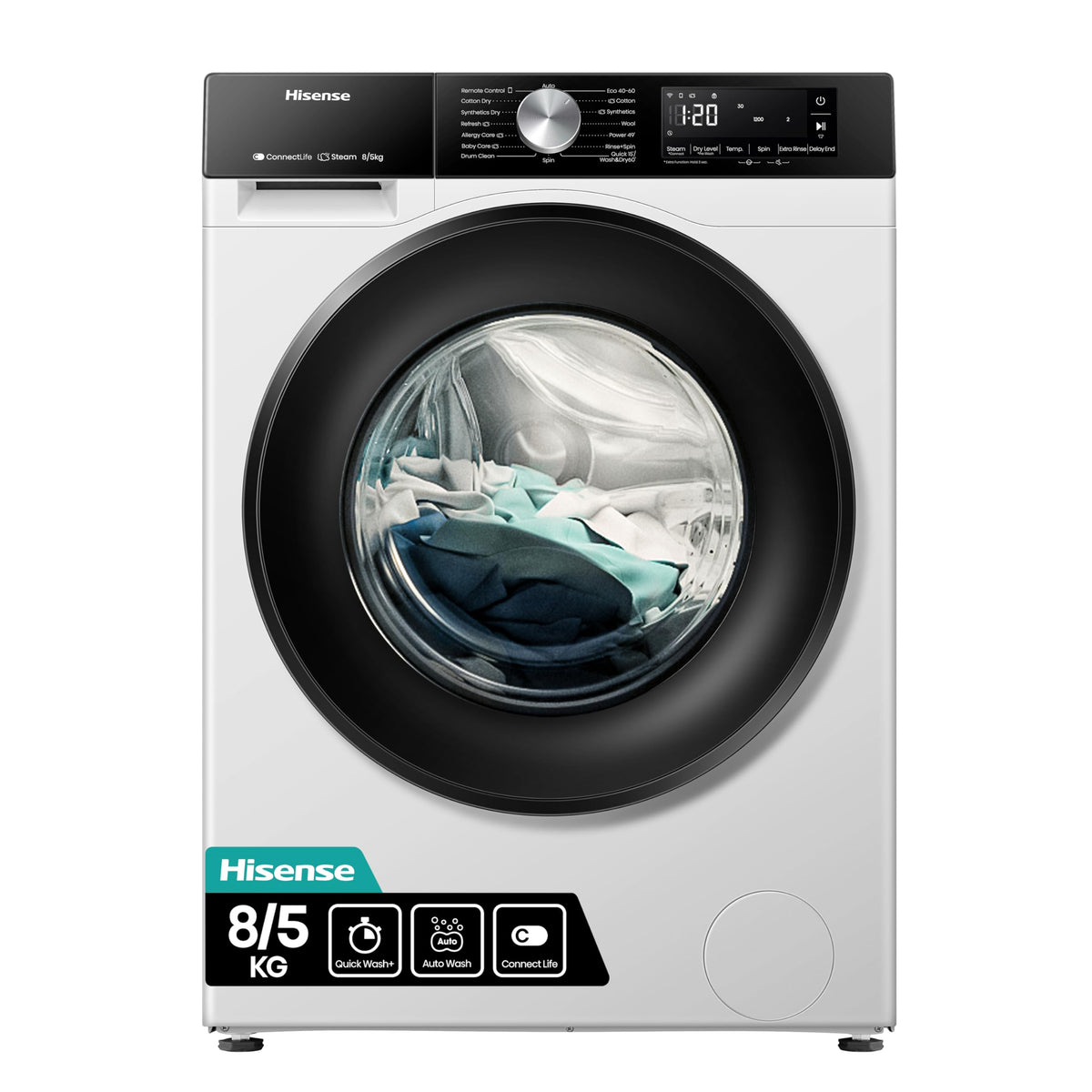 Hisense 3S Series WD3S8043BB3 Wifi Connected 8Kg and 5Kg Washer Dryer with 1400 rpm - Black - A-D Rated