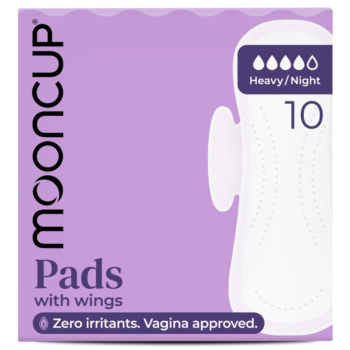 Mooncup Pads with Wings - Biodegradable Pads Made with Organic Cotton for Irritation-Free Period Care - Leakproof, Plastic-Free, Highly Absorbent Protection for Sensitive Skin - (20) Heavy/Night