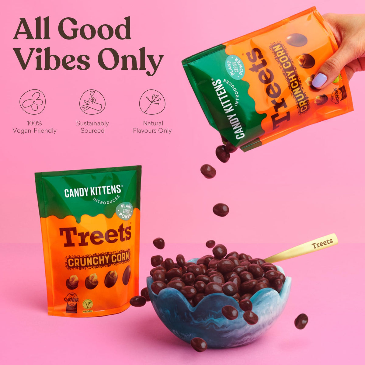 Candy Kittens Treets Rice Crispy Vegan Chocolate Snack, 120g, 1 Pack