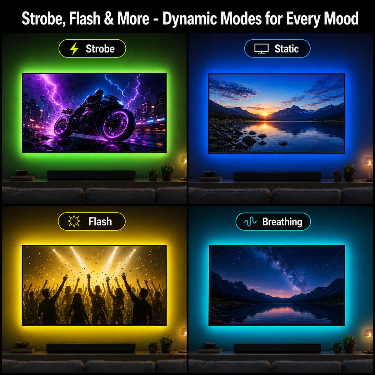 3M TV LED Strip Lights for 30-55 Inch TVs, RGB Colour Changing USB Bias Lighting with Bluetooth App & Music Sync, Remote Control LED Backlight for Home Cinema, Bedroom & Gaming Monitor
