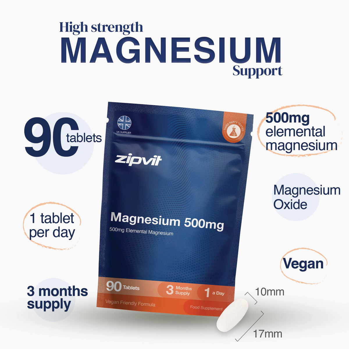 Zipvit Magnesium Glycinate 2000mg with Vitamin B6, 120 Tablets - Vegan