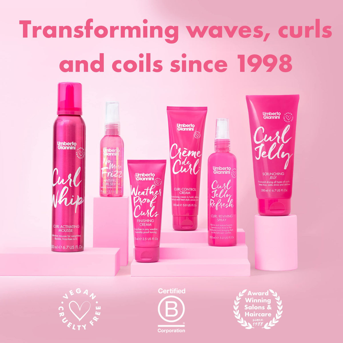 Umberto Giannini Curl Jelly Scrunching Jelly & Creme De Curl Control Cream Duo for Curly or Wavy Hair, Vegan & Cruelty Free, 2 Pack