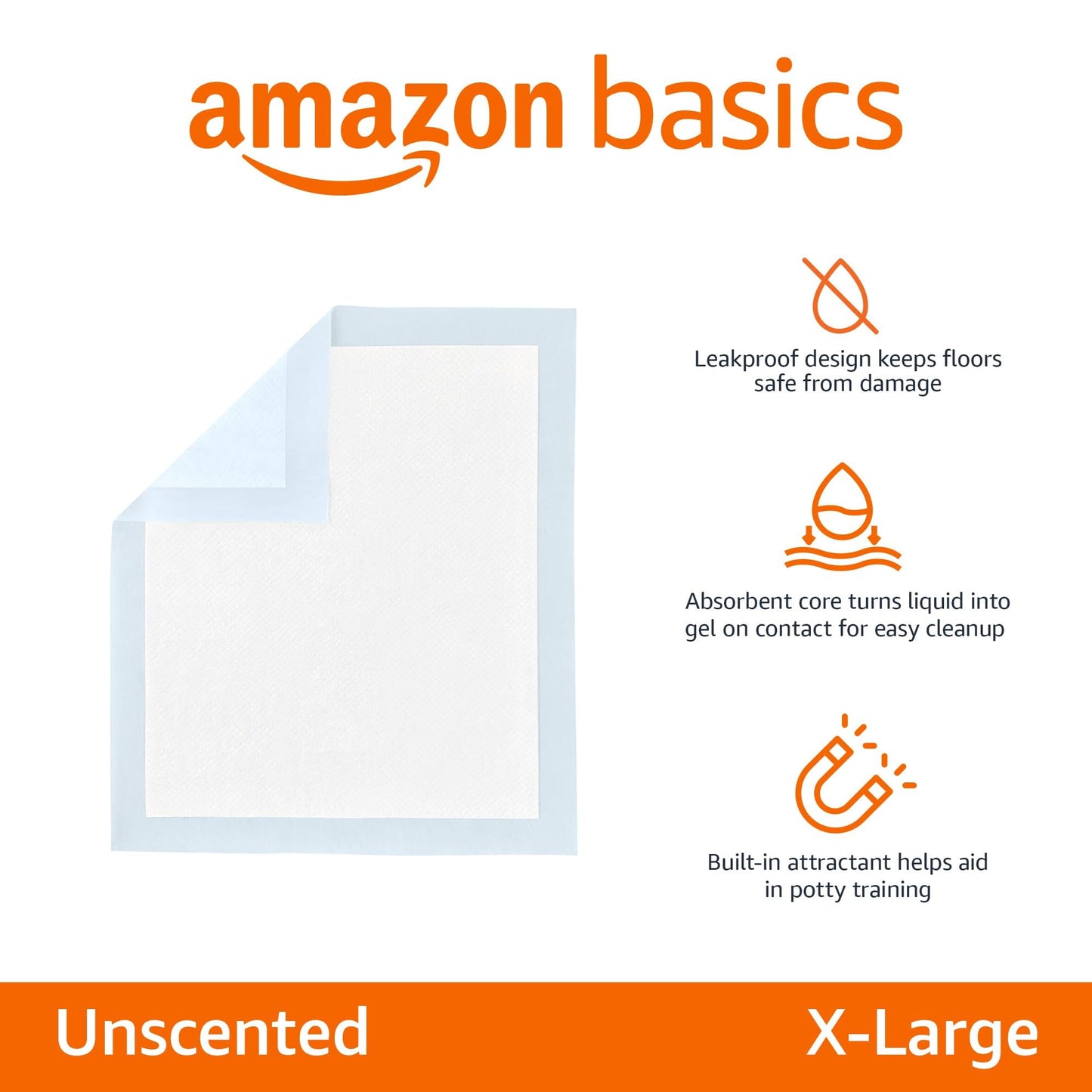 Basics Dog and Puppy Training Pads, Leakproof, 5-Layer Design with Quick-Dry Surface, Regular, Pack of 50, Blue
