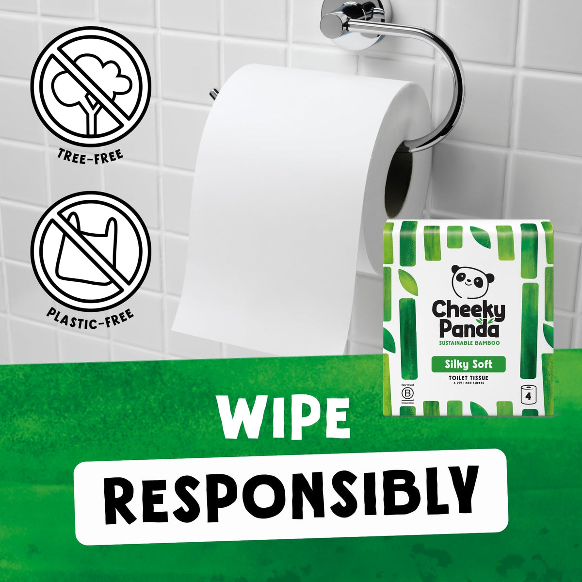 The Cheeky Panda Bamboo Toilet Paper – 9 Rolls of Toilet Paper | Plastic Free Packaging and Sustainable Toilet Tissue | 100% Compostable