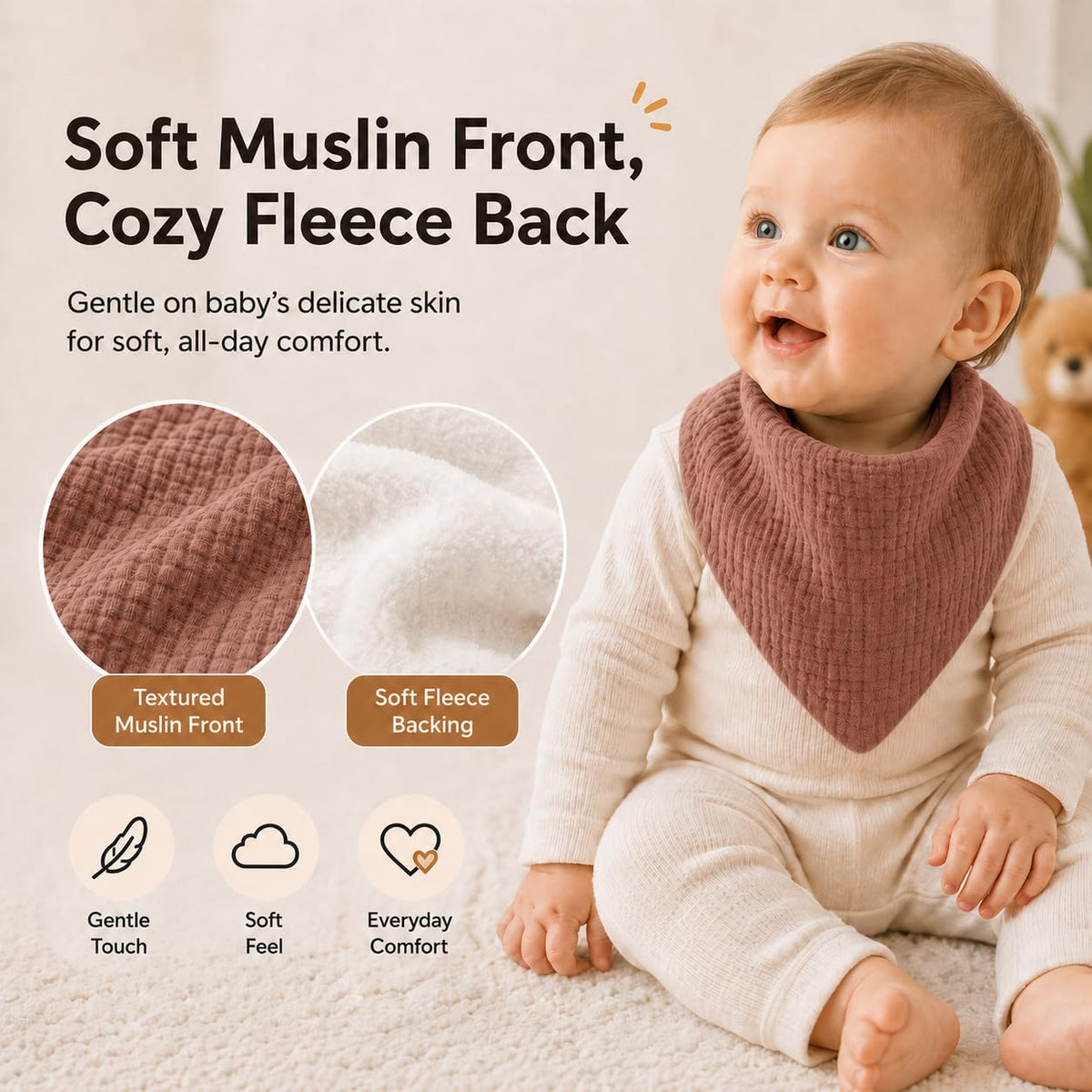 NISXABEBE Muslin Baby Bibs 6 Pack Dribble Bandana Bibs Cotton Drool Bibs for Teething Soft and Absorbent with Adjustable Snaps