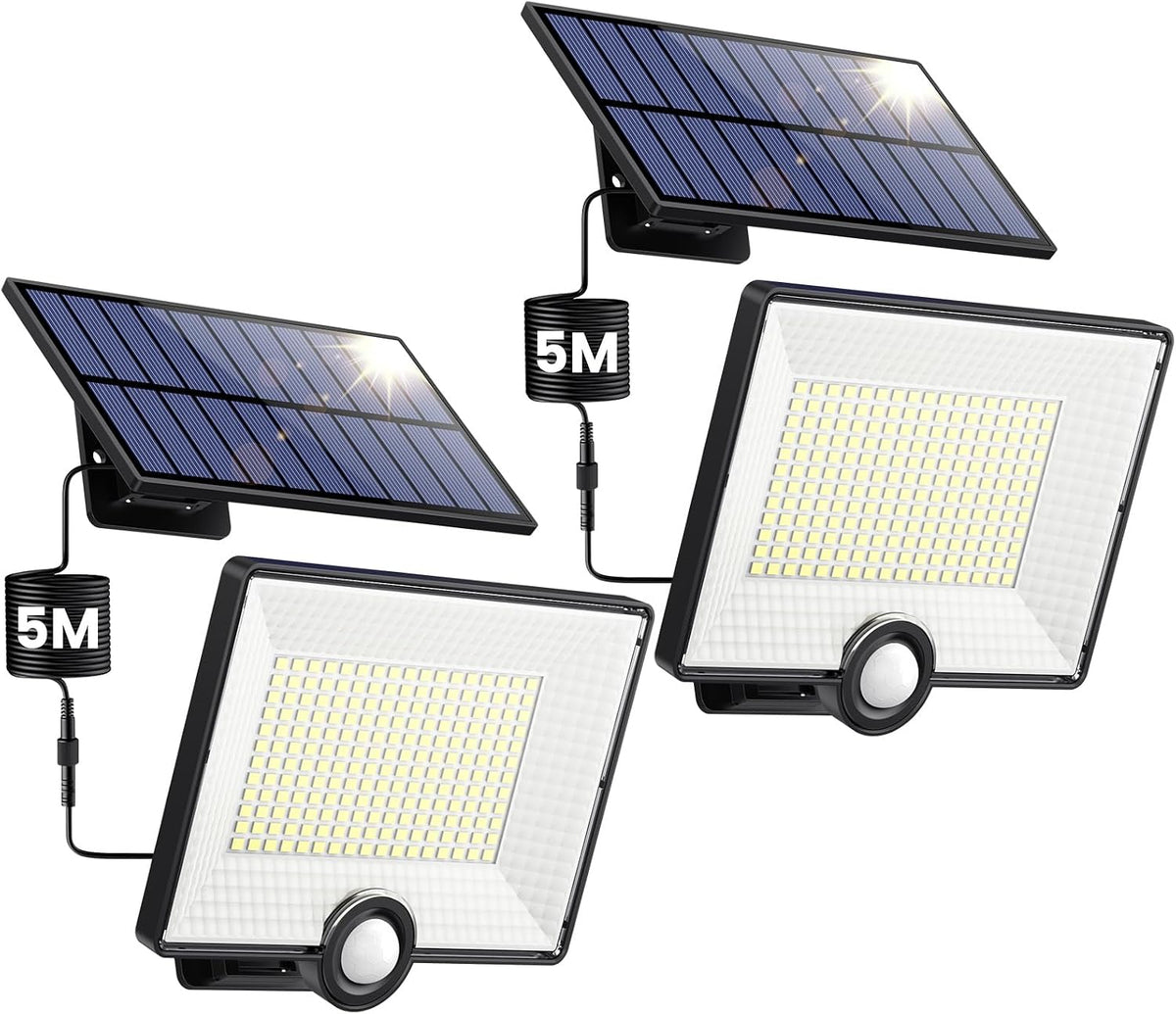 [2000LM Ultra-bright]Solar Lights Outdoor with Split Panel, 204LED Solar Security Lights with PIR Motion Sensor, 270°Wide Angle 3 Modes Solar Powered Garden Lights IP65 Wall Lights for Garden (4 Pack)