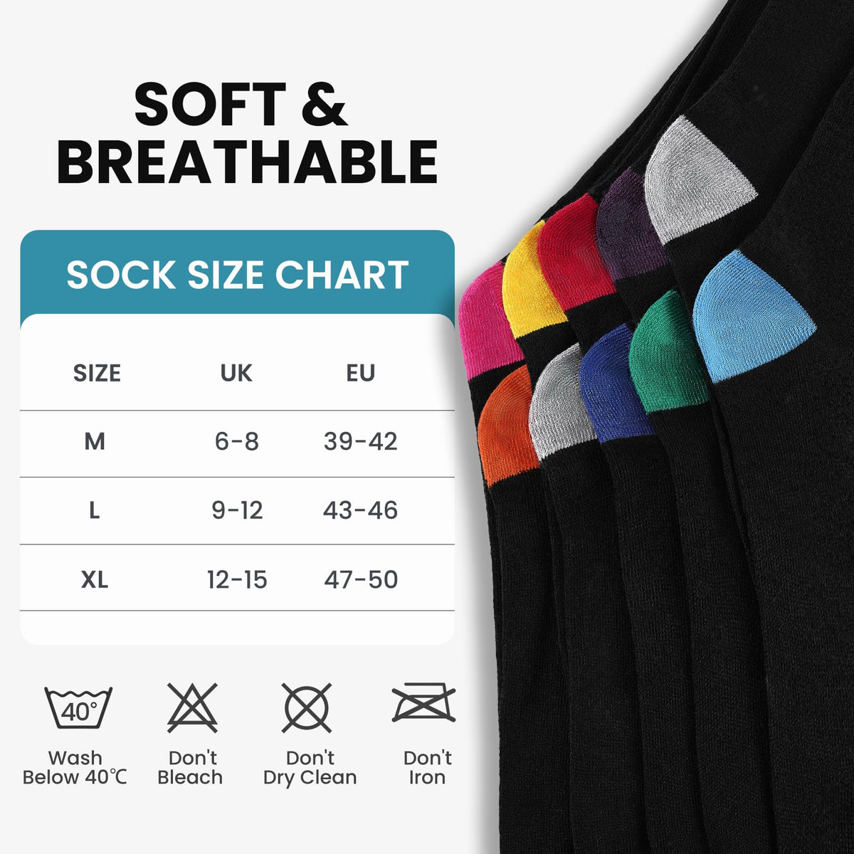 Cirorld 6/10 Pairs Mens Black Socks, Breathable Causal Cotton Socks Men