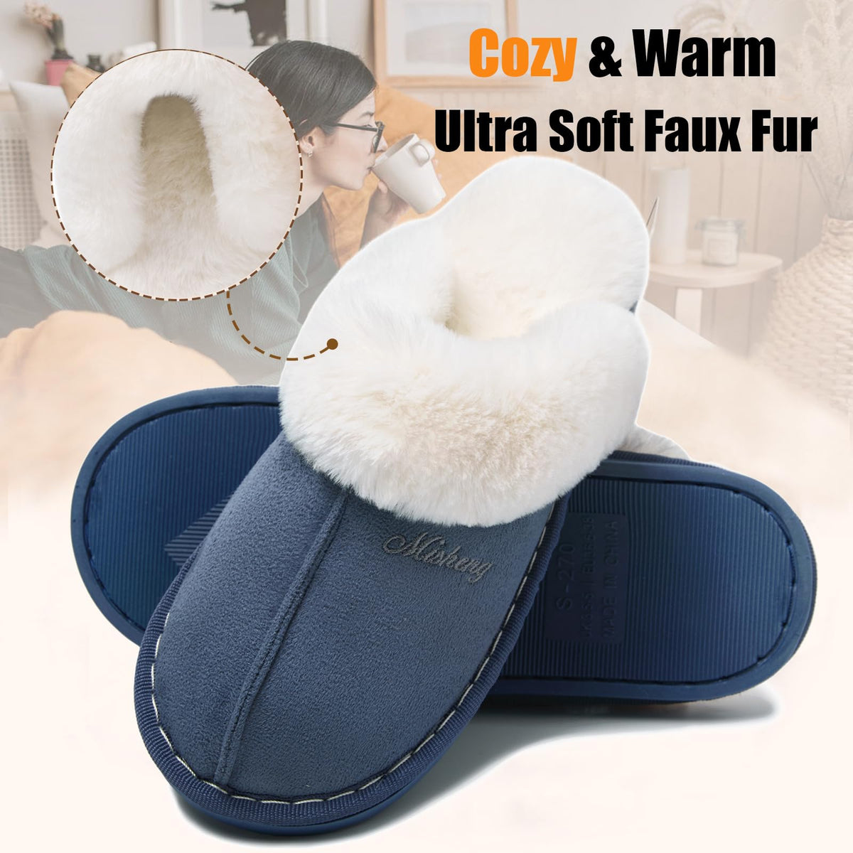 Misolin Womens Slippers With Memory Foam Fluffy Slip-on House