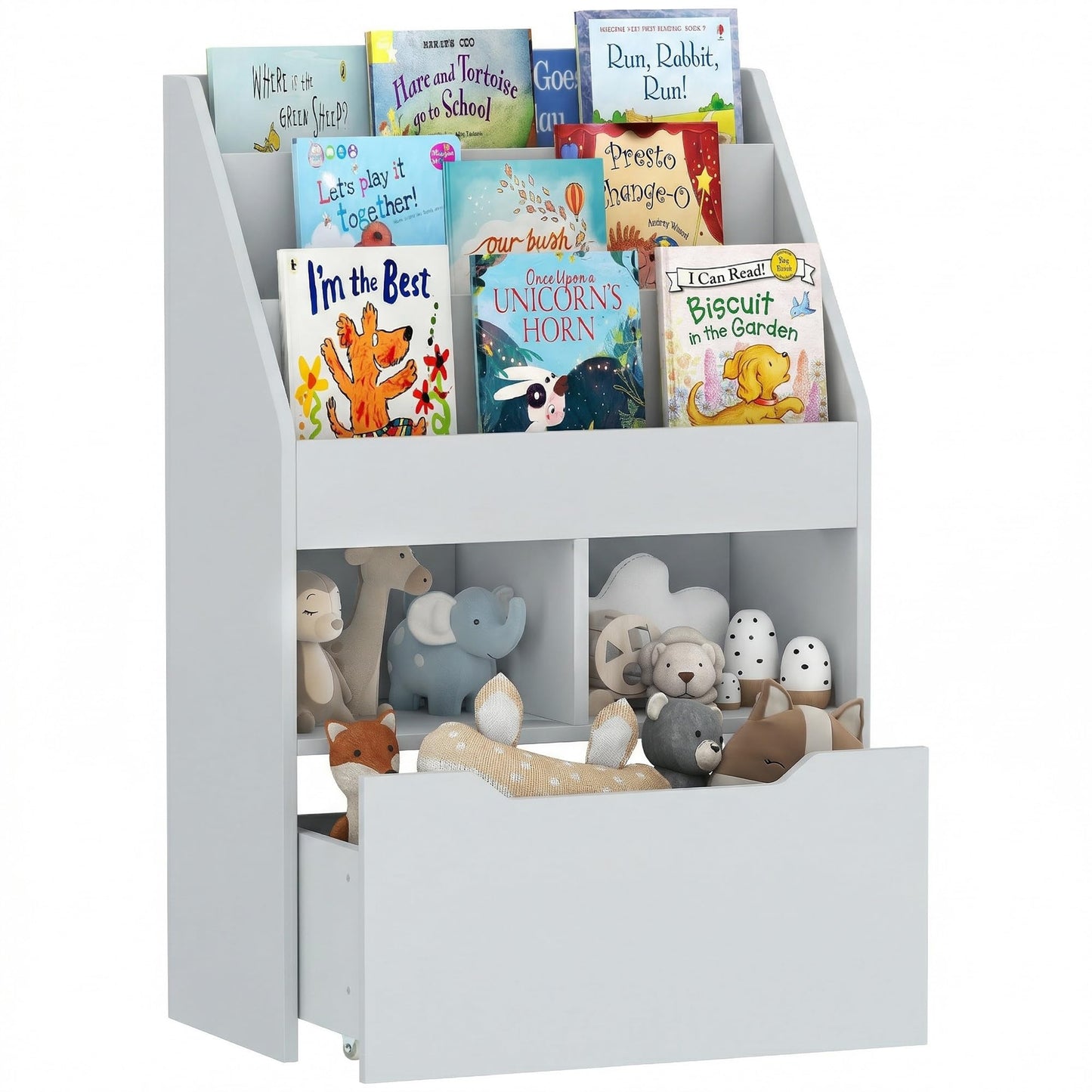 HOMCOM Kids Bookshelf with Moveable Drawer, Montessori-Inspired Children's Bookcase with Wheels, Toy Organiser for Bedroom, Playroom - White