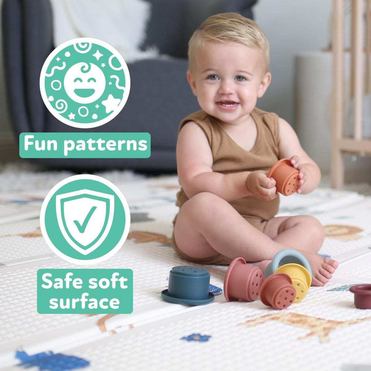 Nuby Foldable Reversible Baby Play Mat, 150 x 200 cm, XXL, 0M+, Rainbow