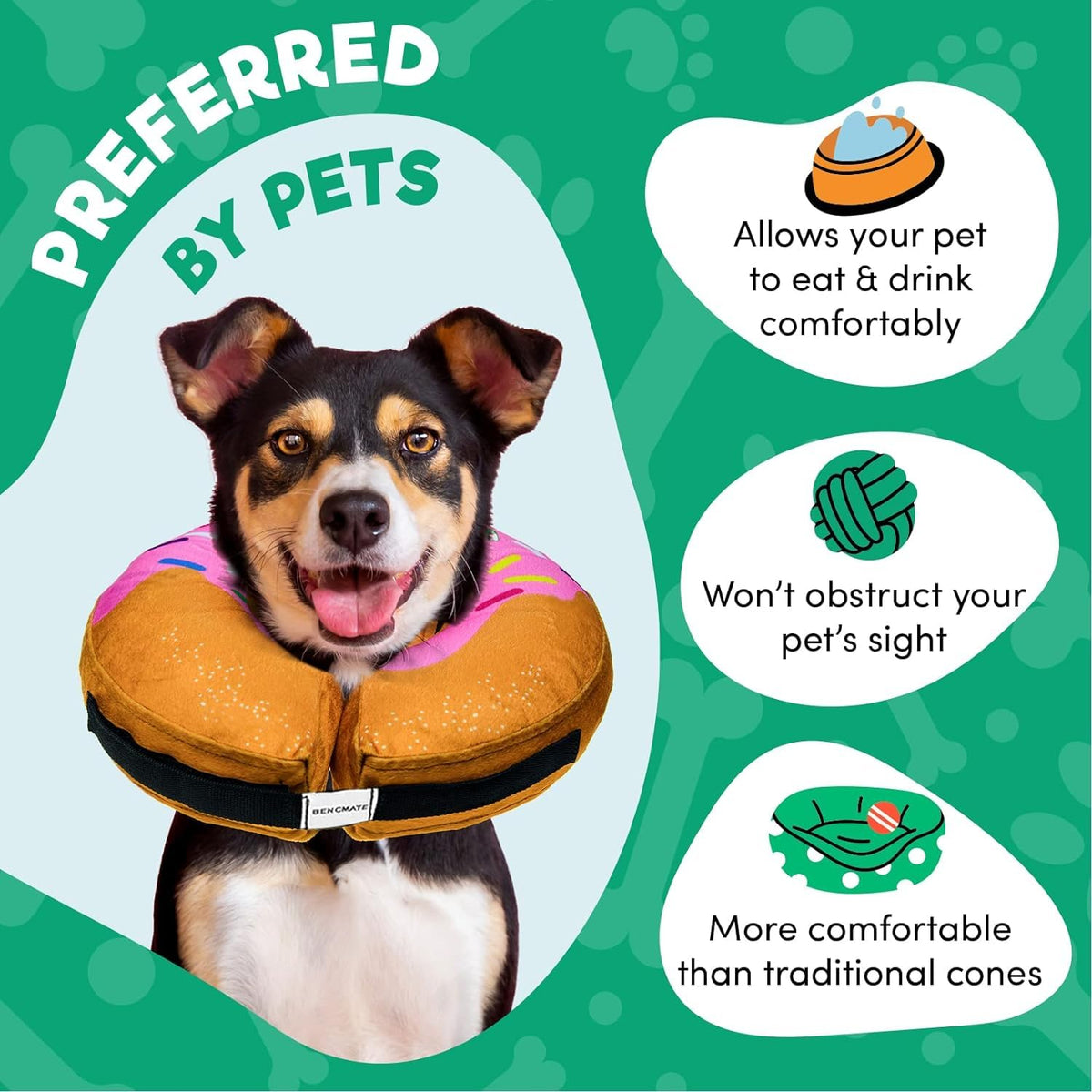 BENCMATE Protective Inflatable Collar for Dogs and Cats - Soft Pet Dog Cone Recovery Collar Does Not Block Vision E-Collar Blue-L