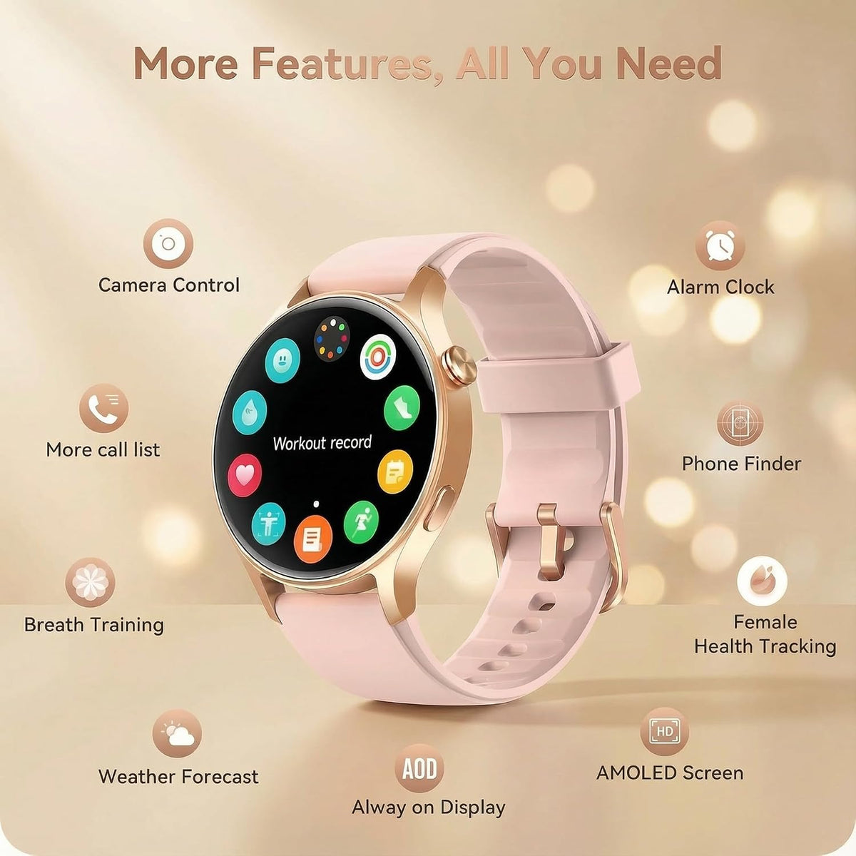 Smart Watch for Women, Answer/Make Call, 1.32'' AMOLED Ultra-Clear Screen Fitness Trackers with Heart Rate/Sleep/SpO2 Monitor, Smartwatch for iPhone/Samsung/Android, 110+ Sport Modes, 3ATM Waterproof