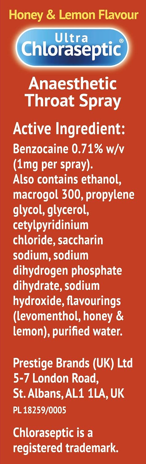 Ultra Chloraseptic Honey and Lemon, Sore Throat Pain Relief Spray 15ml