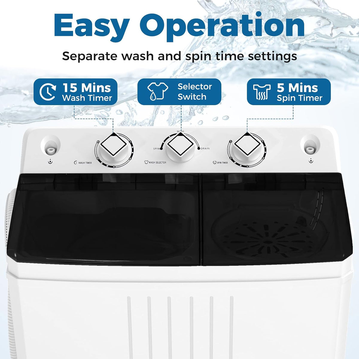 COSTWAY Twin Tub Washing Machine, 8KG (5KG Washer+3KG Dryer)