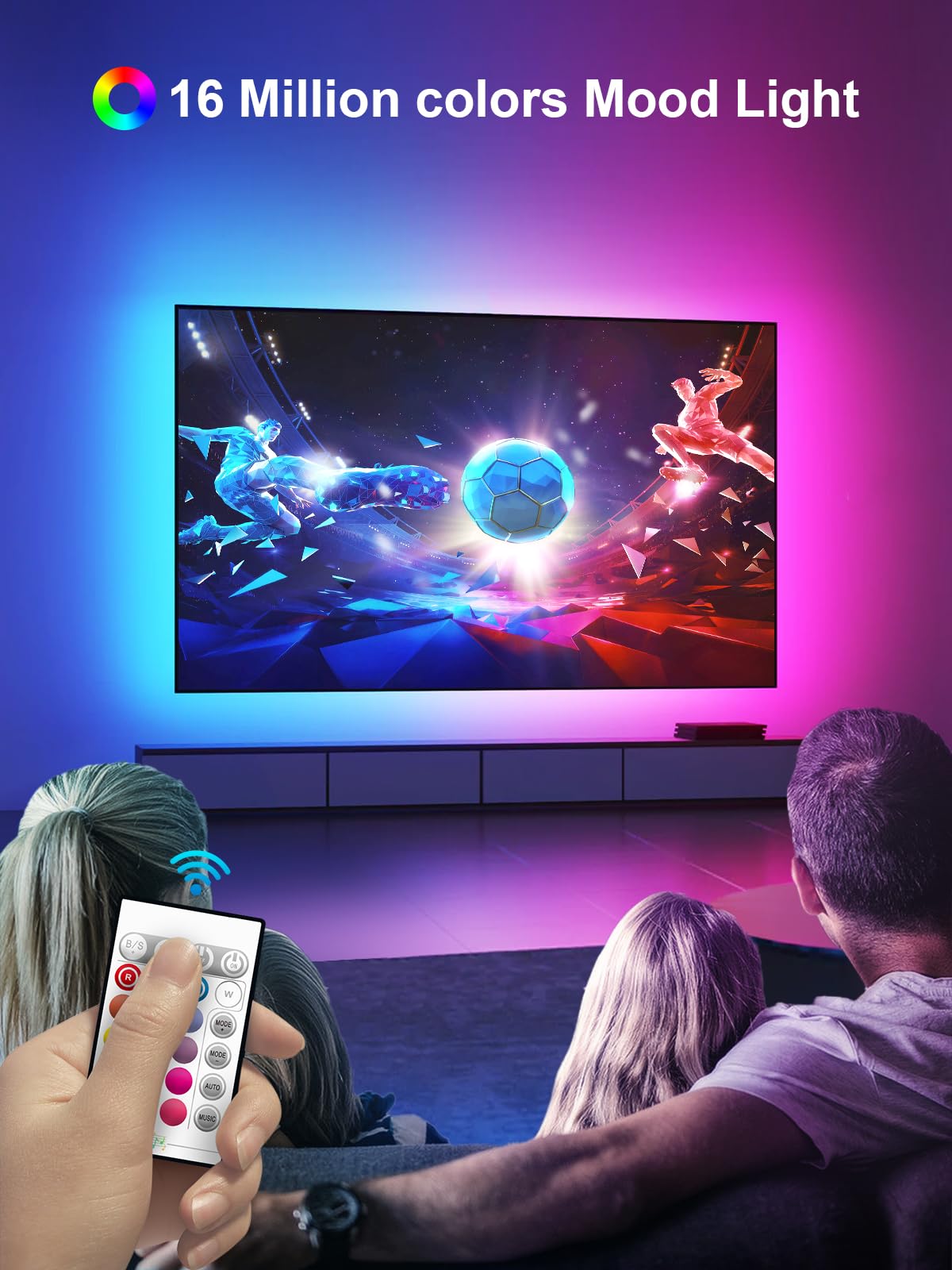 GIPOYENT TV Light Strip, 5M TV Backlight, for 45-75 Inch TV, Music Sync LED TV Light with Bluetooth Function - RGB Color Changing Light Strip for Home Theater (16.4ft)