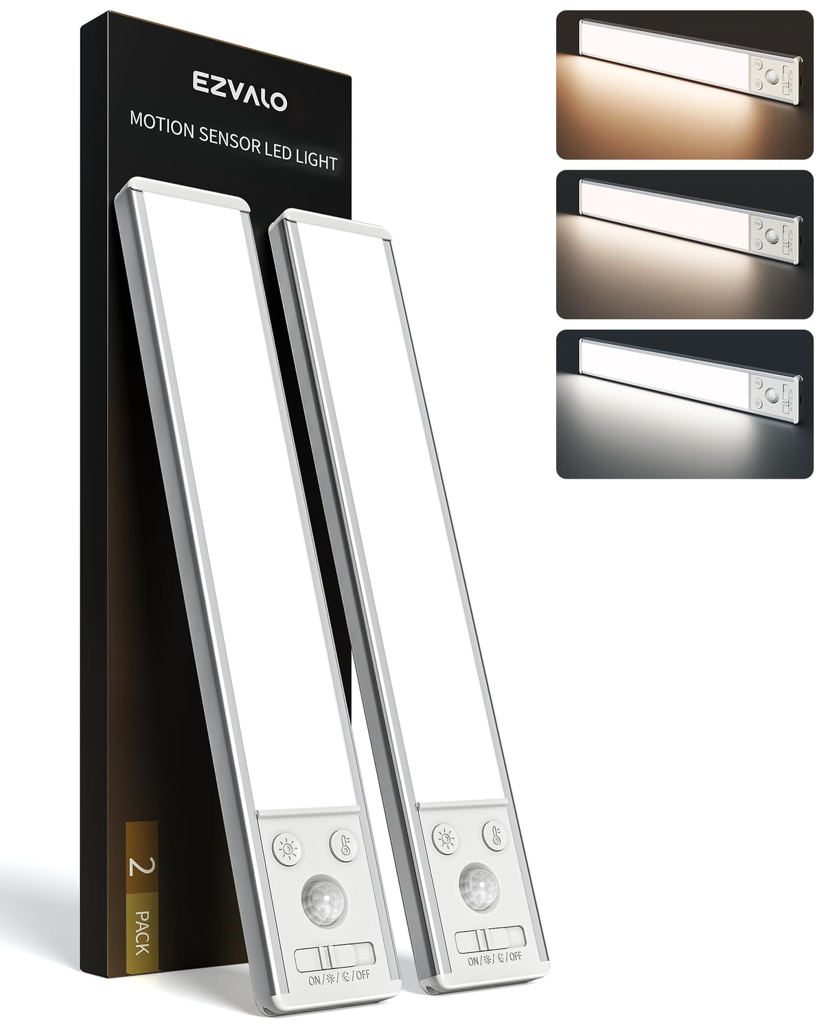 EZVALO Under Cabinet Kitchen Lights, Motion Sensor Lights Indoor 2-Pack