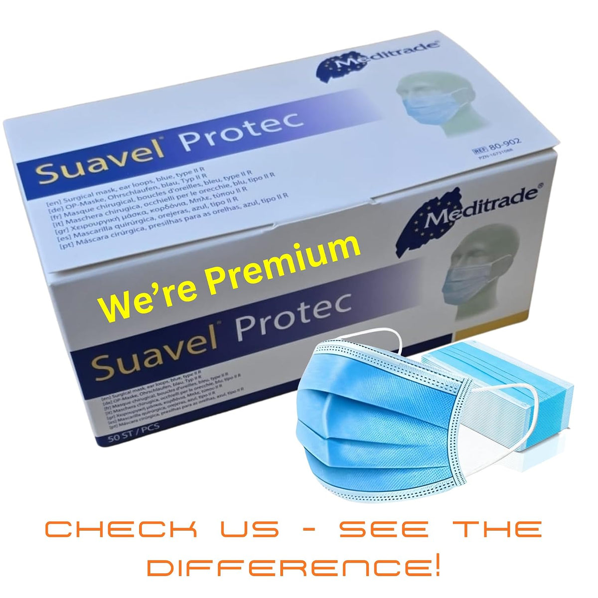 Premium Disposable Face Masks 100 Pack, Blue, 3-Ply Type IIR General Use Masks with Elastic Ear Loops, Breathable Triple Layer Protection for Men & Women