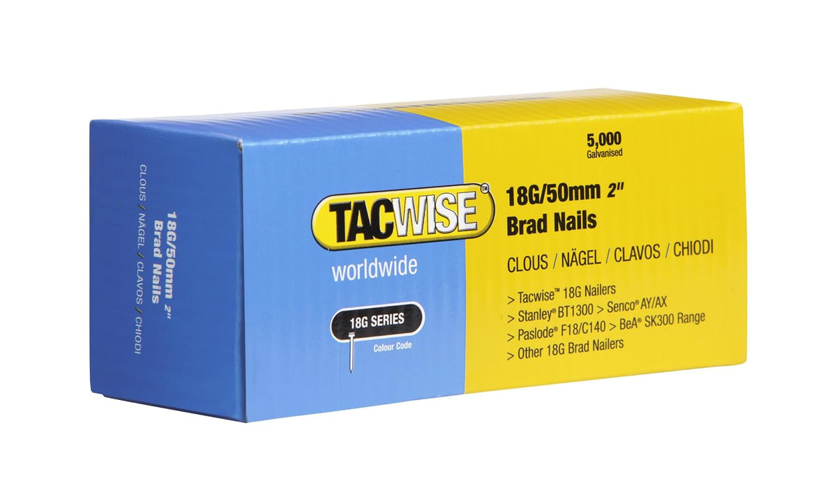 Tacwise 0401 Galvanised Brad Nails Type 18G / 50 mm, Pack of 5000