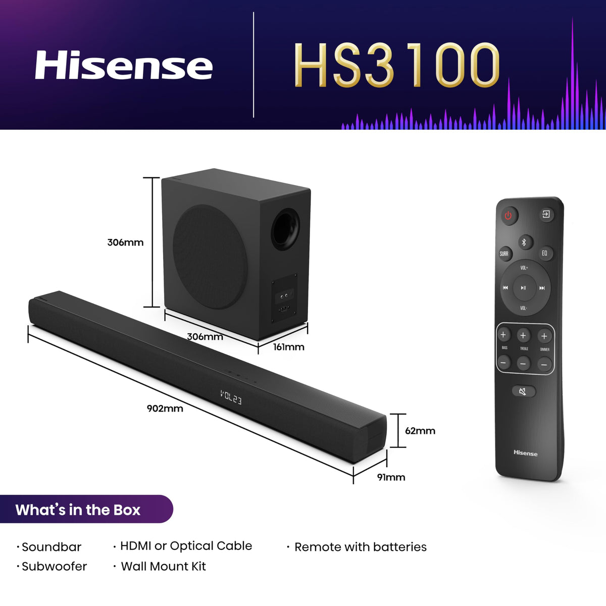 Hisense HS2000 2.1 CH All-In-One Soundbar for TV