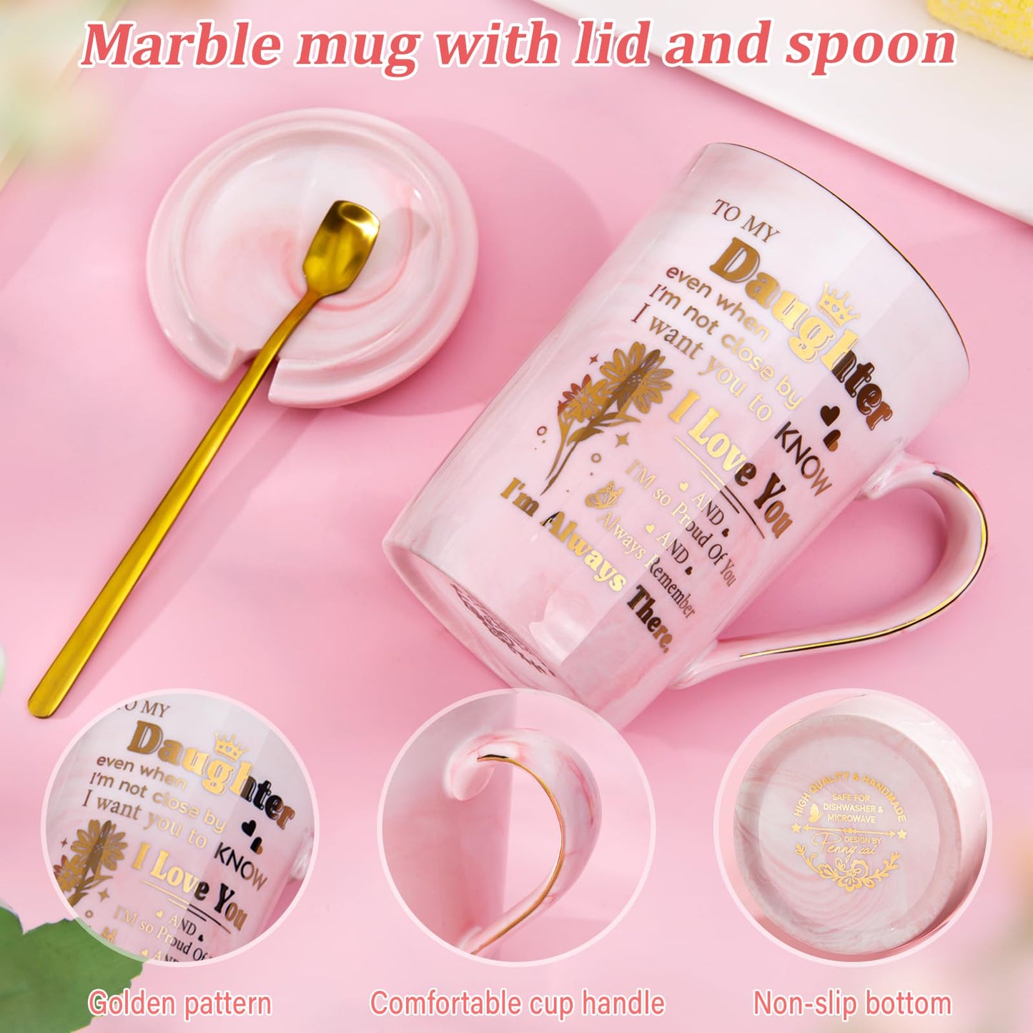 Unique Teacher Appreciation Gifts for Women - Best Teacher Gifts for Teachers, 14oz Pink Marble Ceramic Coffee Mug Printed with Gold, Retirement Birthday Graduation Ideas, End of The Year, Gift Boxed
