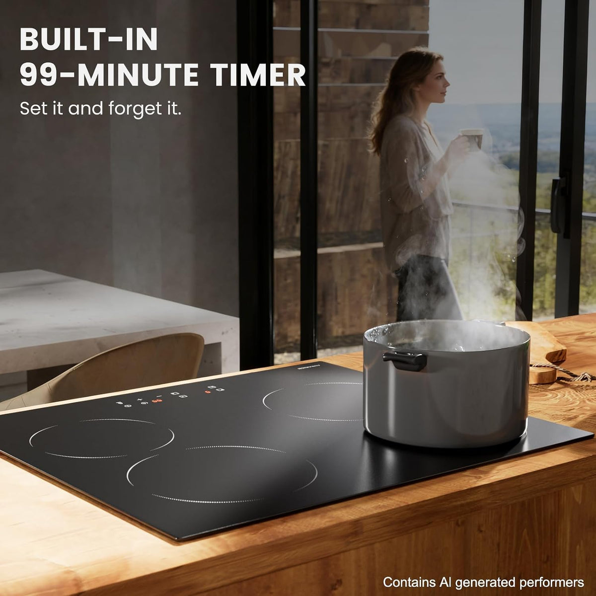Ceramic Hob 59cm 4 Zone Built-in, Abrasion-Resistant Glass