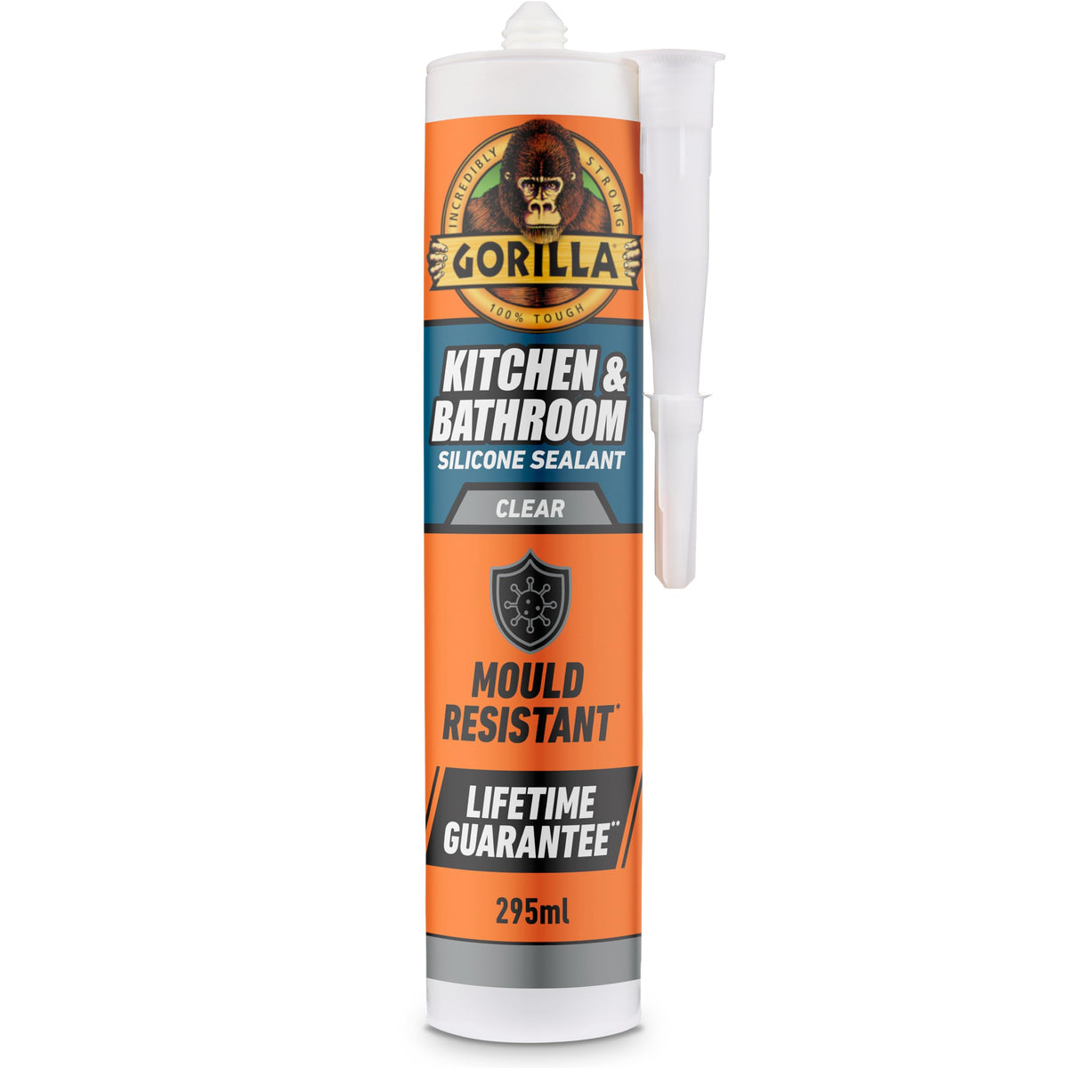 Gorilla Kitchen & Bathroom White Silicone Sealant, 295ml – Mould Resistant, 100% Waterproof Sealant, Shower Ready in 30 Minutes, Shrink & Crack Proof | Use on Showers, Baths, Sinks, Toilets & More