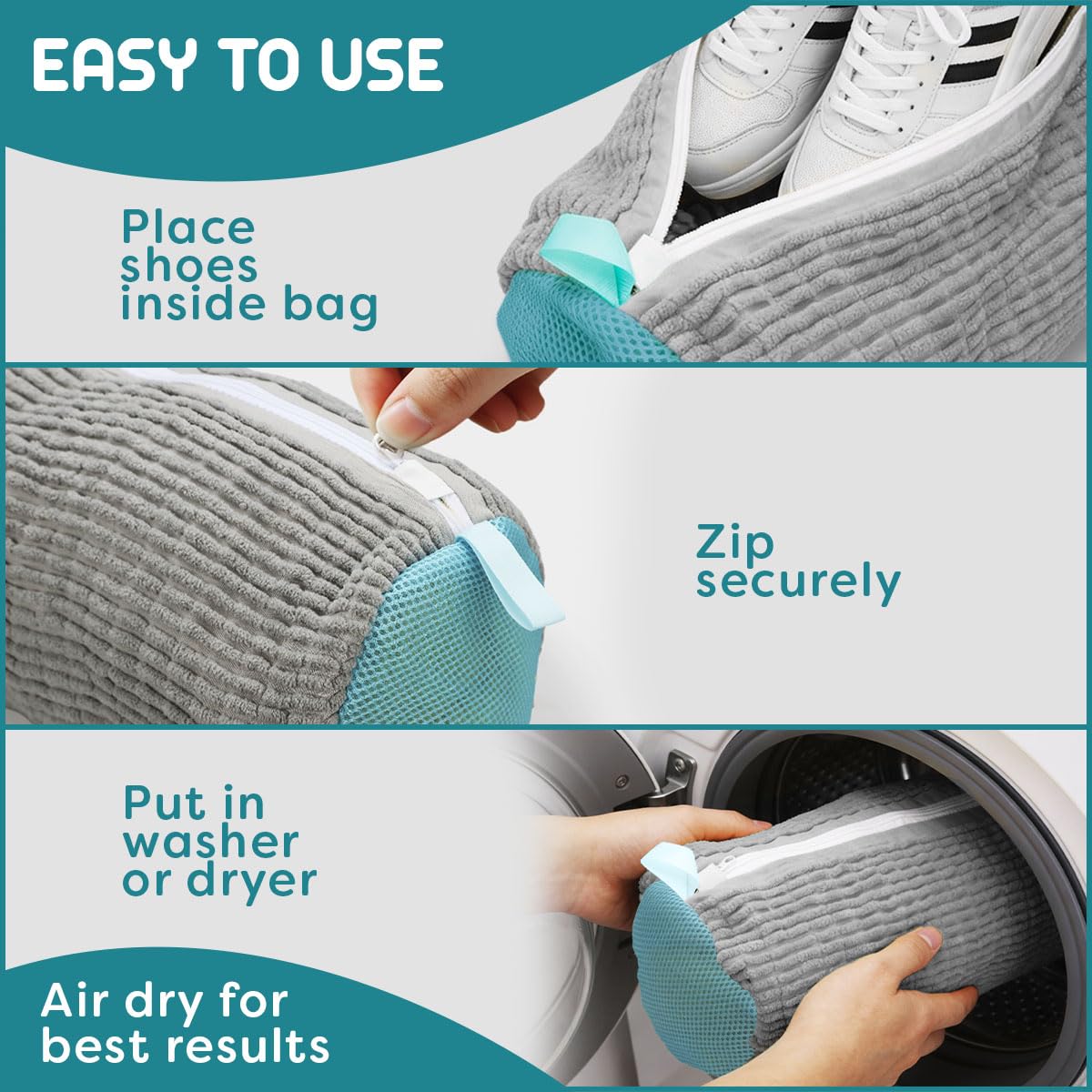Shoe Washing Bag, 2 Pack, for Washer and Dryer, Reusable Cleaning Sack