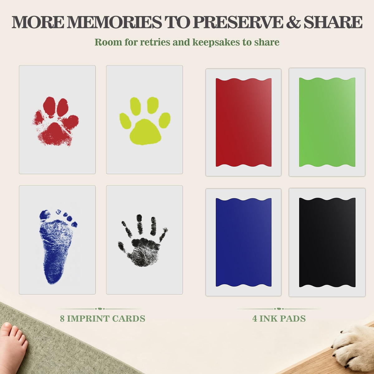 Nabance Baby Hand and Footprint Kit, 3 Inkless Print Pads, 6 Imprint Cards