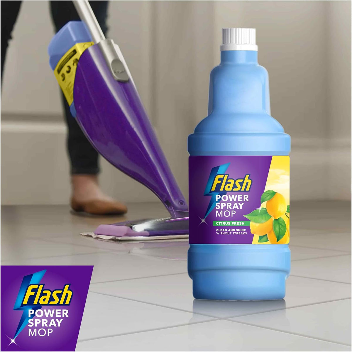 Flash Power Spray Mop Floor Cleaner Liquid Citrus 4x1.25L
