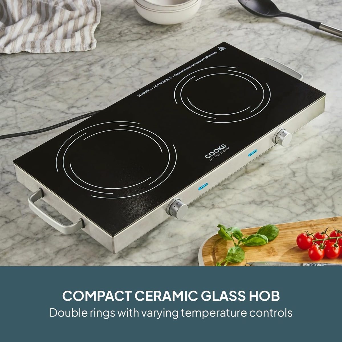 Cooks Professional Single Electric Ceramic Hob 2000W | Plug In Portable Hot Plate Powerful Countertop Stove with Non-Slip Feet, Side Handles & Knob Control | 17.5cm Diameter