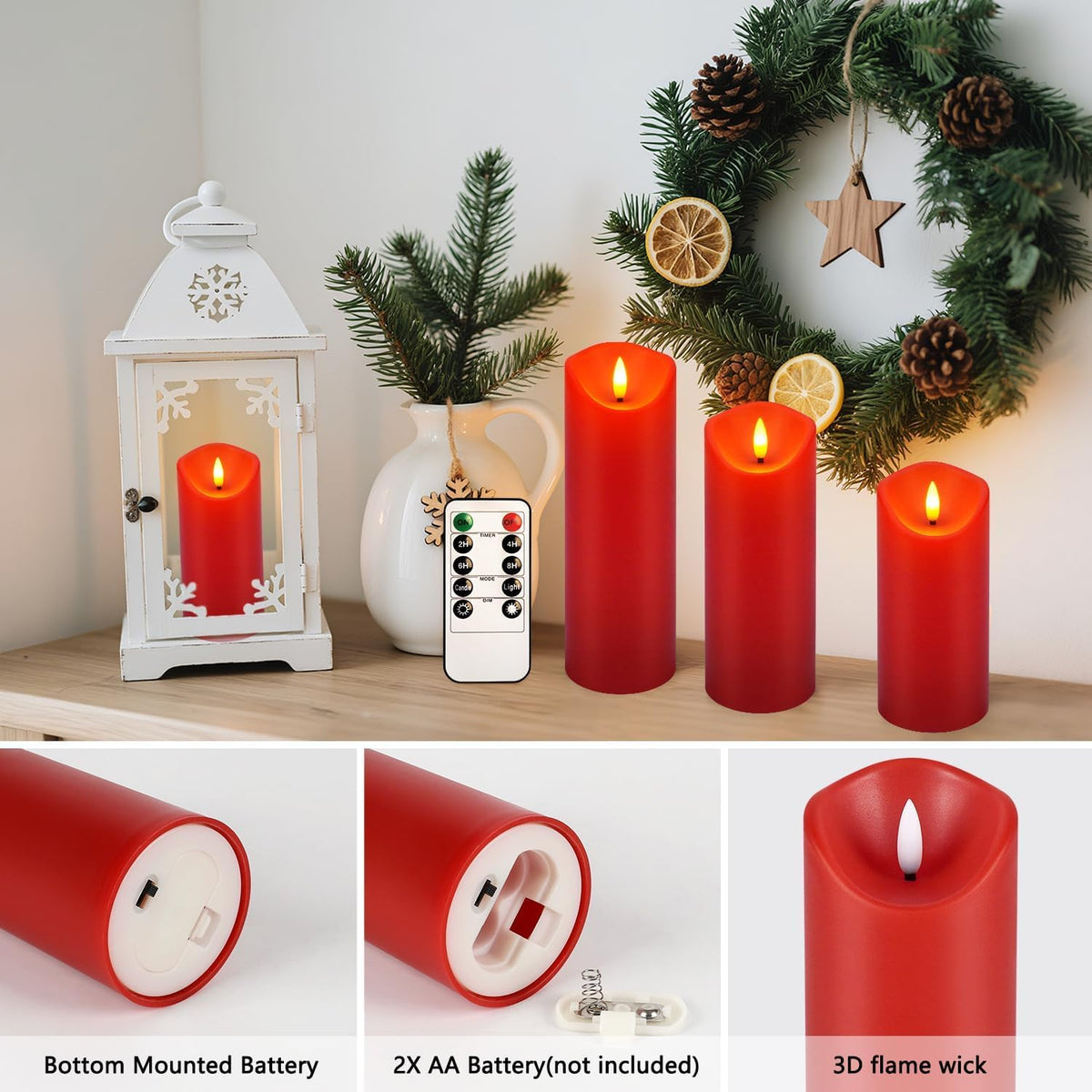 LIVEN Flickering Flameless Candles Battery Operated with Remote,Led Pillar Candles with Realistic Moving Wick Candles for Halloween,Christmas,Home Decor Pack of 12 (D2.2 xH 5" 6" 7")(White)
