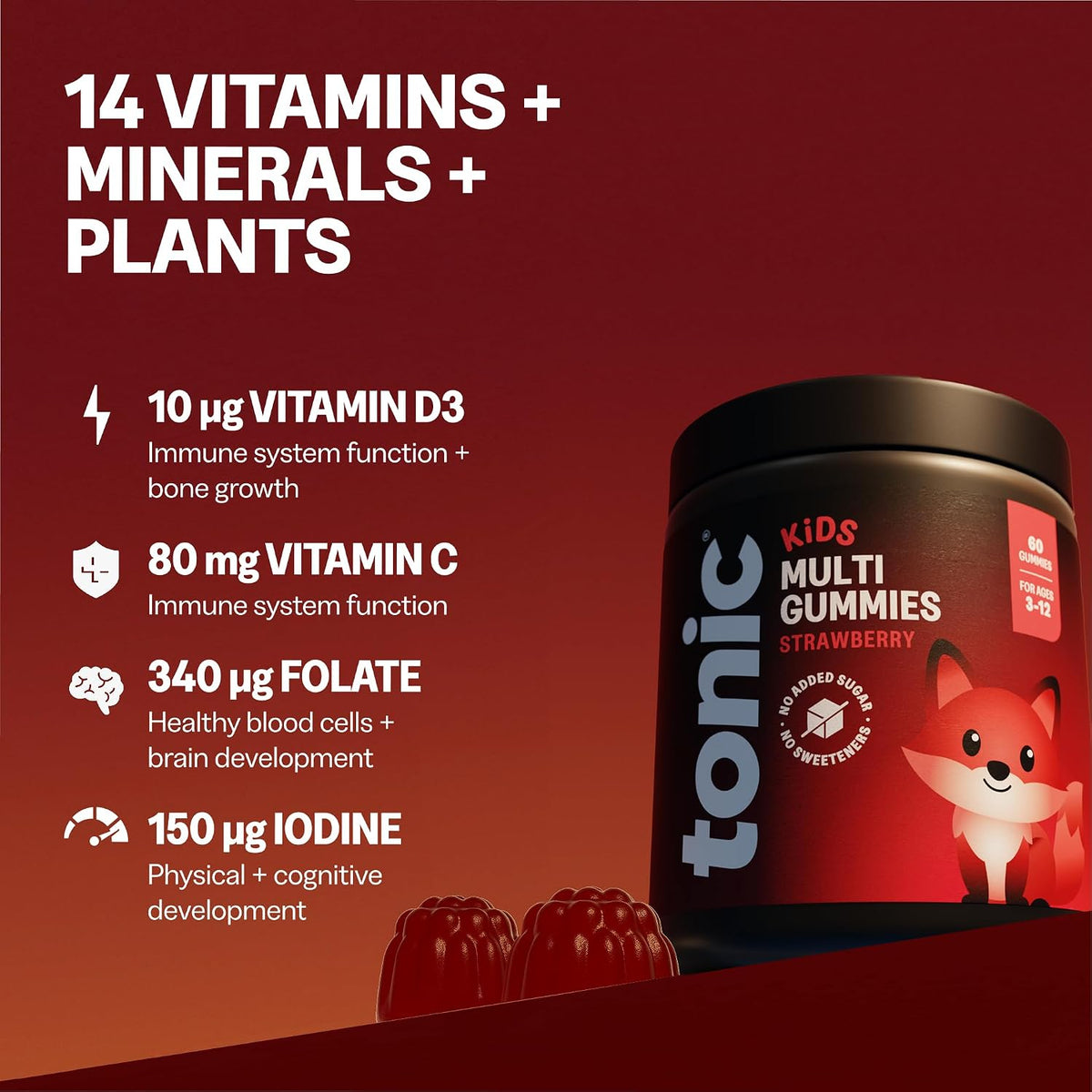 Tonic Health Kids Multivitamin Gummies - 14 in 1 - Strawberry (60 Count)