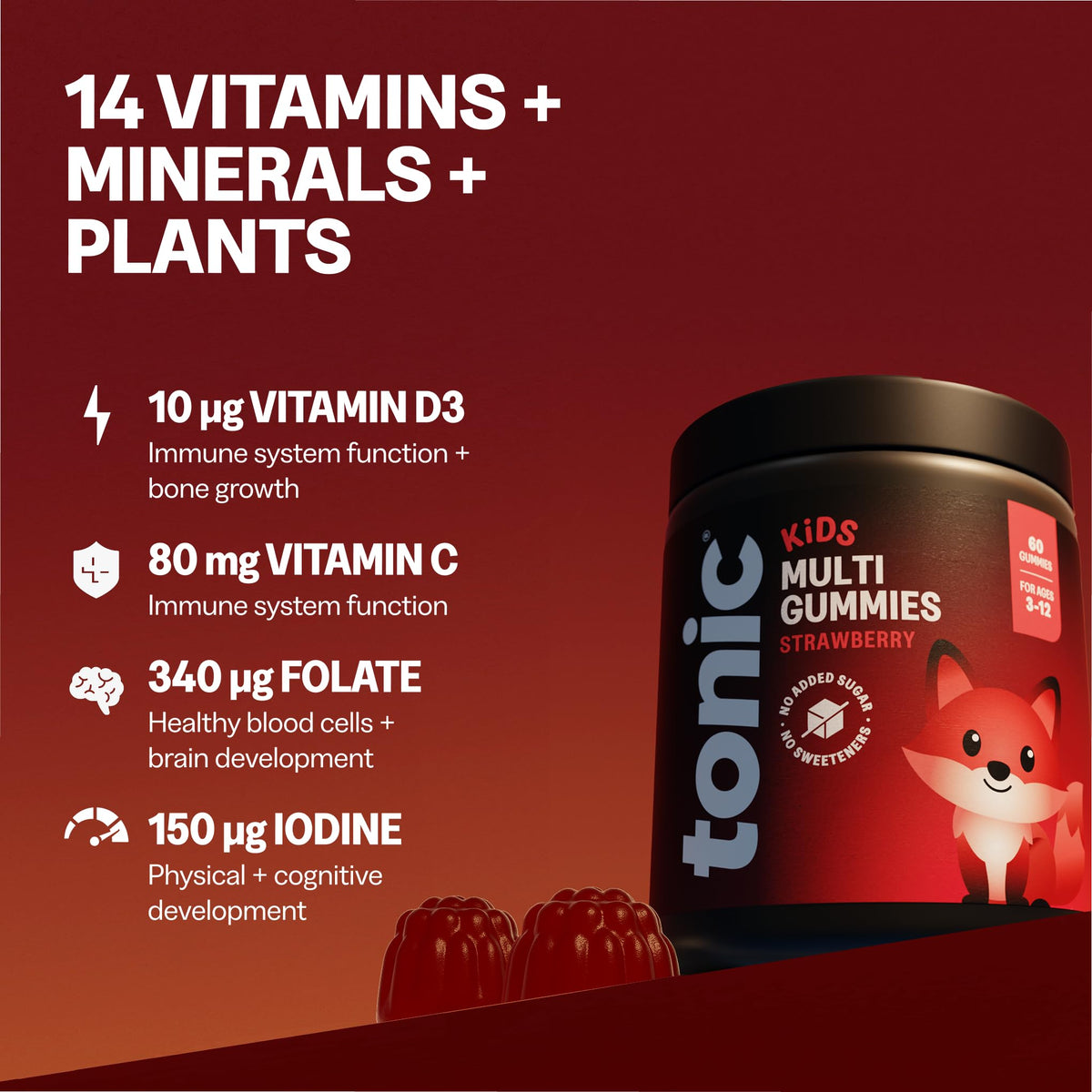 Tonic Health Kids Multivitamin Gummies - 14 in 1 - Strawberry (60 Count)