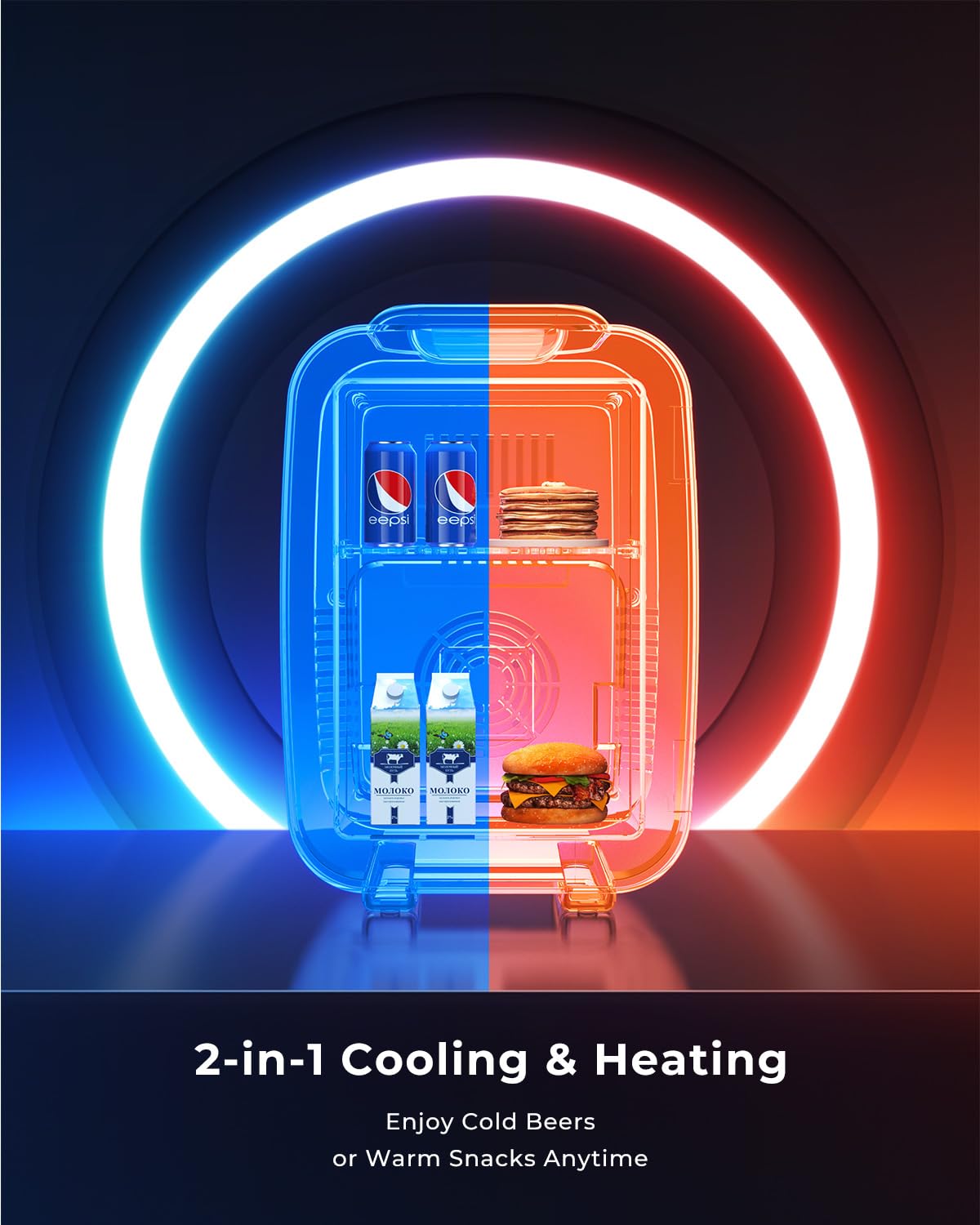 BEICHEN Mini Fridge for 4 L / 6 Cans, Quiet Small Fridge With 7 RGB