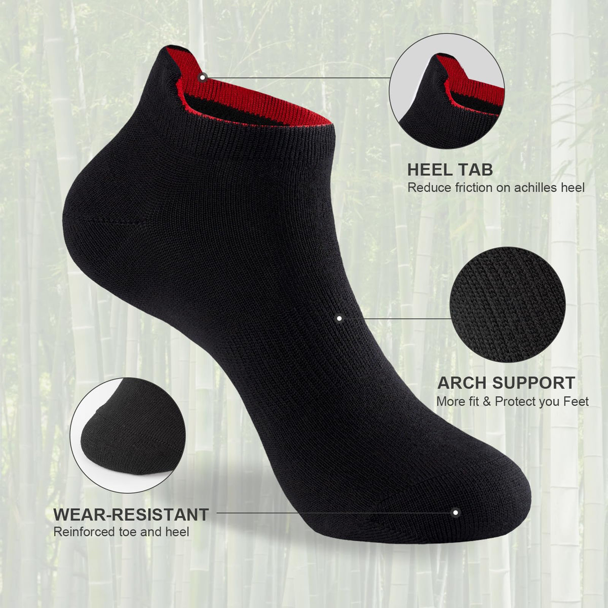 Niorasen Bamboo Trainer Socks for Men & Women, 6 Pairs, Low Cut