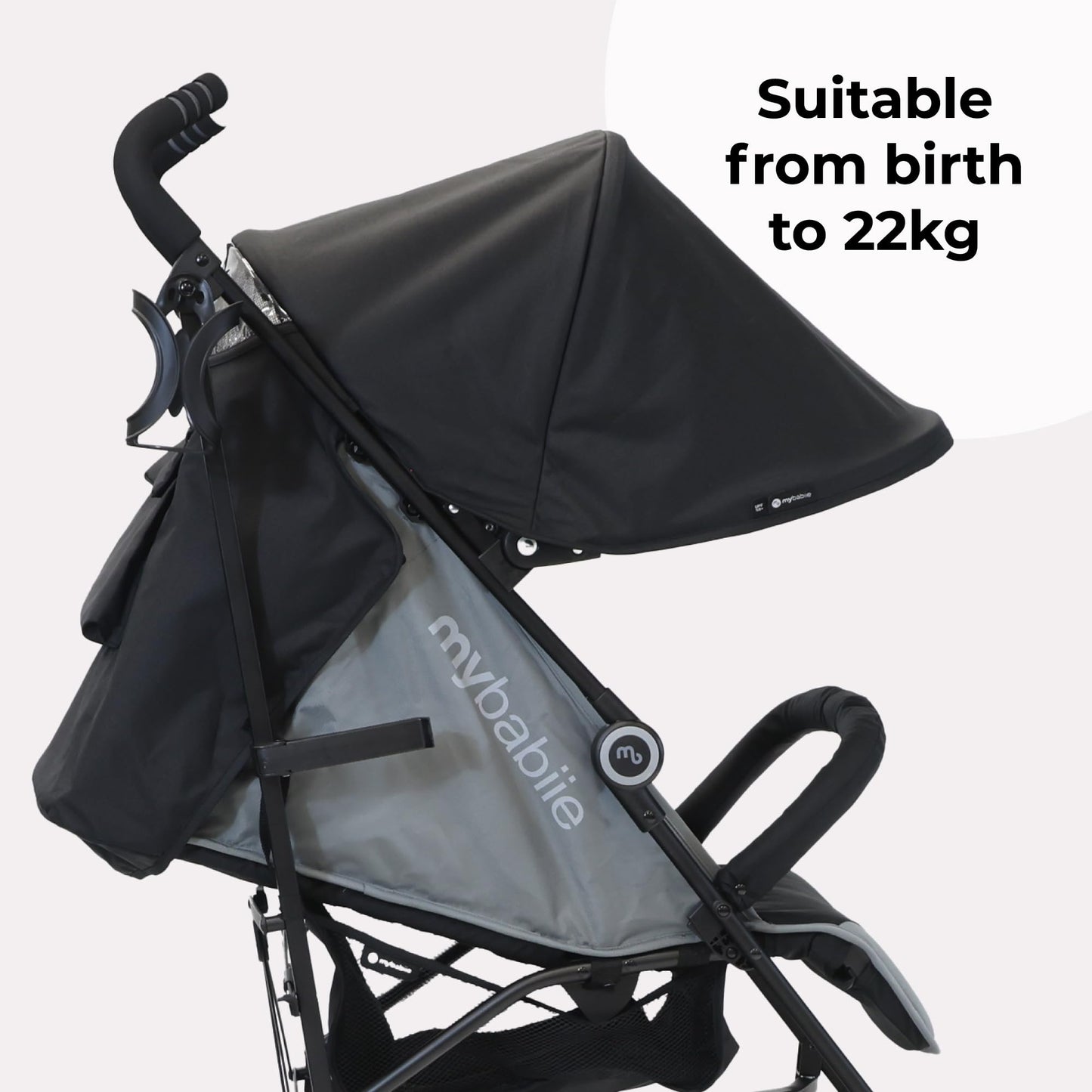 My Babiie MB02 Plus Stroller - from Birth to 4 Years (22kg), Lightweight & Compact Umbrella Fold, Travel Buggy for Toddlers, Pushchair Includes Cup Holder and Rain Cover - Pink & Grey