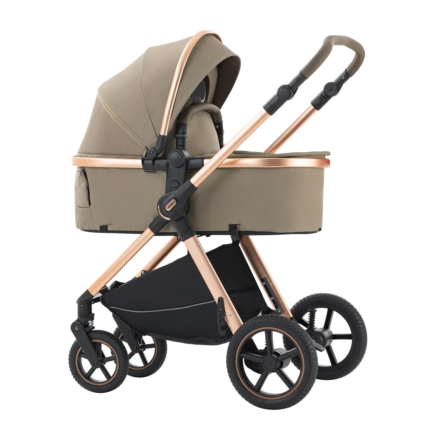 3 in 1 Pram Pushchair Aluminium Frame High Landscape Combined Buggy Lightweight Folding Stroller 3 in 1 Travel System Pram for Newborns Toddlers 0-36 Months from Birth (H9-Pink, H9)