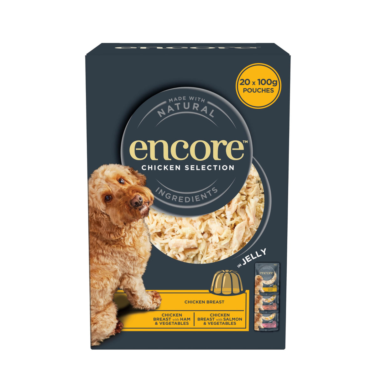 Encore 100% Natural Wet Dog Food, Chicken with Fish Selection in Broth 100g Pouch (Pack of 15x100g)