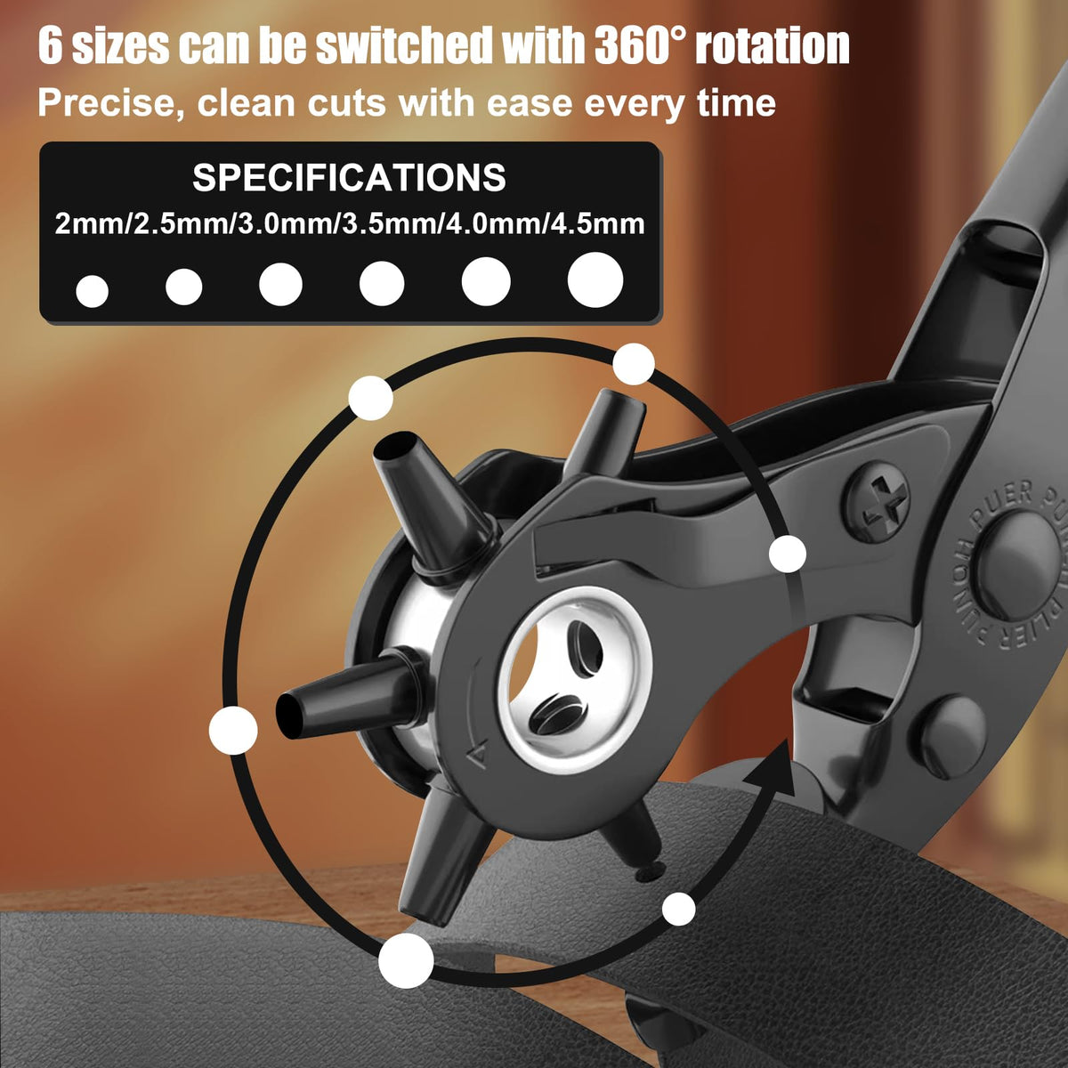 Diyife Belt Hole Puncher for Leather, 6 Sizes, Effortless Dual-Lever Design