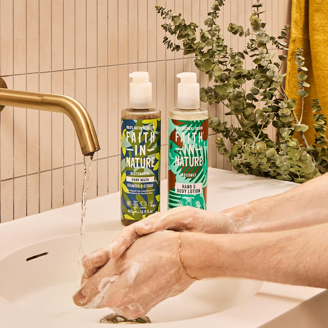 Faith In Nature Natural Aloe Vera and Tea Tree Hand Wash, Nourishing, Vegan and Cruelty Free, No SLS or Parabens, 400 ml