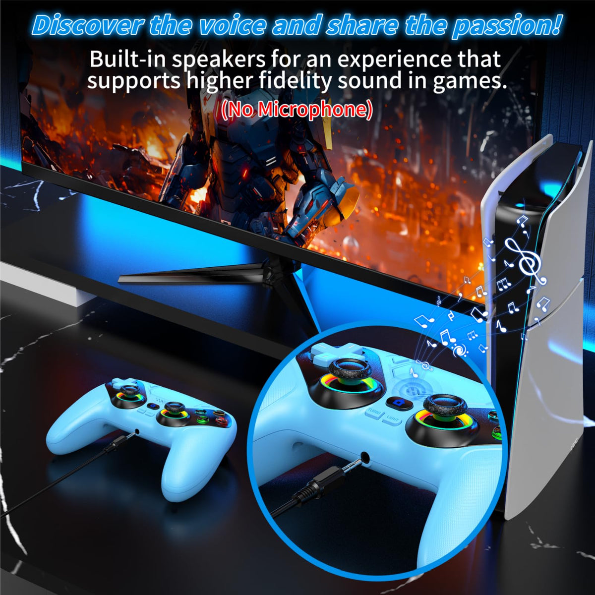 Nonbliep Wireless Controller for PS5/Slim/Pro/PC, Bluetooth Gamepad with Back Buttons, Speaker, Dual vibration, 6-Axis Sensor, Turbo, Macro, Touchpad and 3.5mm Audio Jack-Black