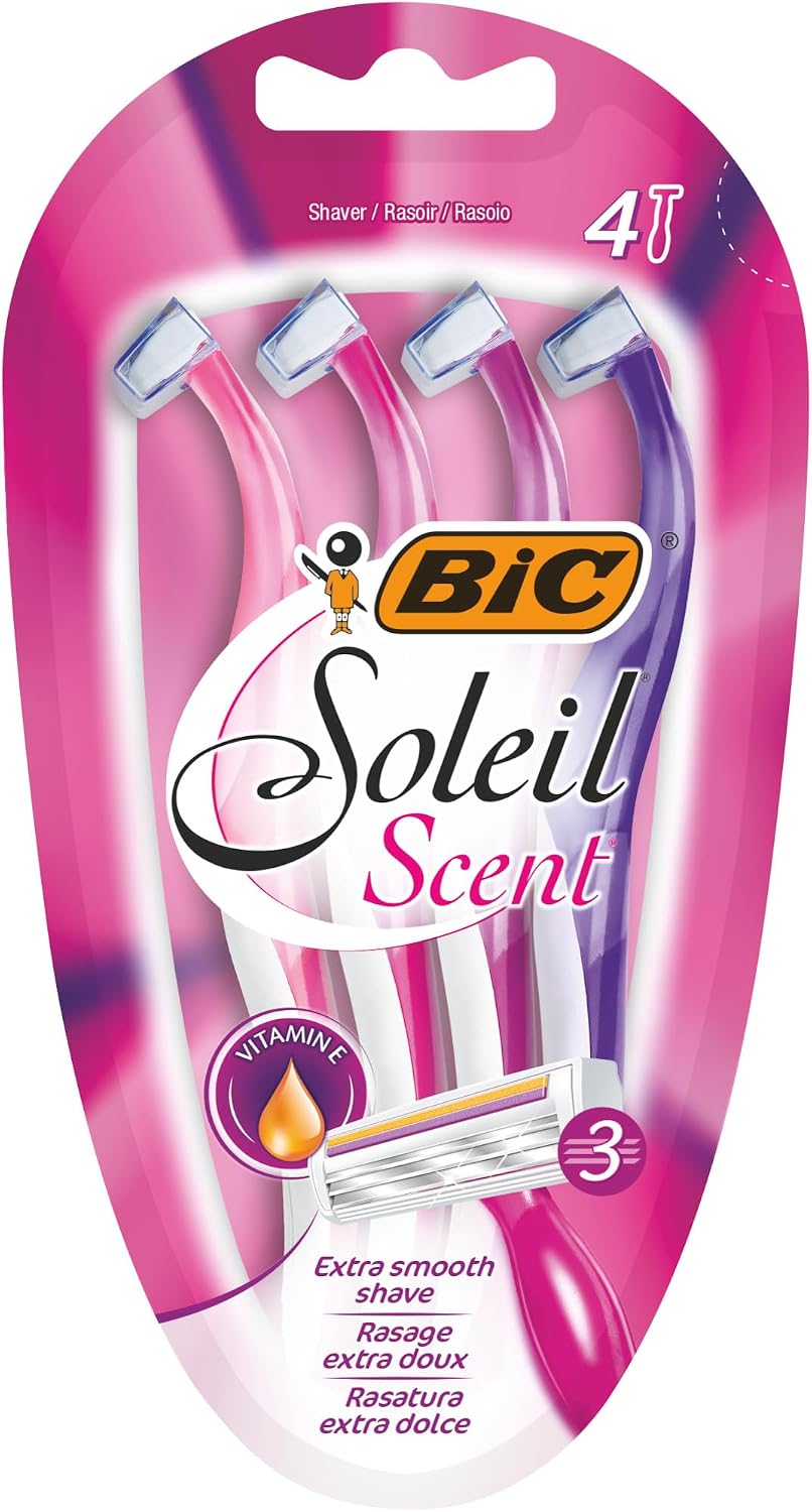 BIC Soleil Scent Disposable Razors for Women, Triple Blade, Pack of 4